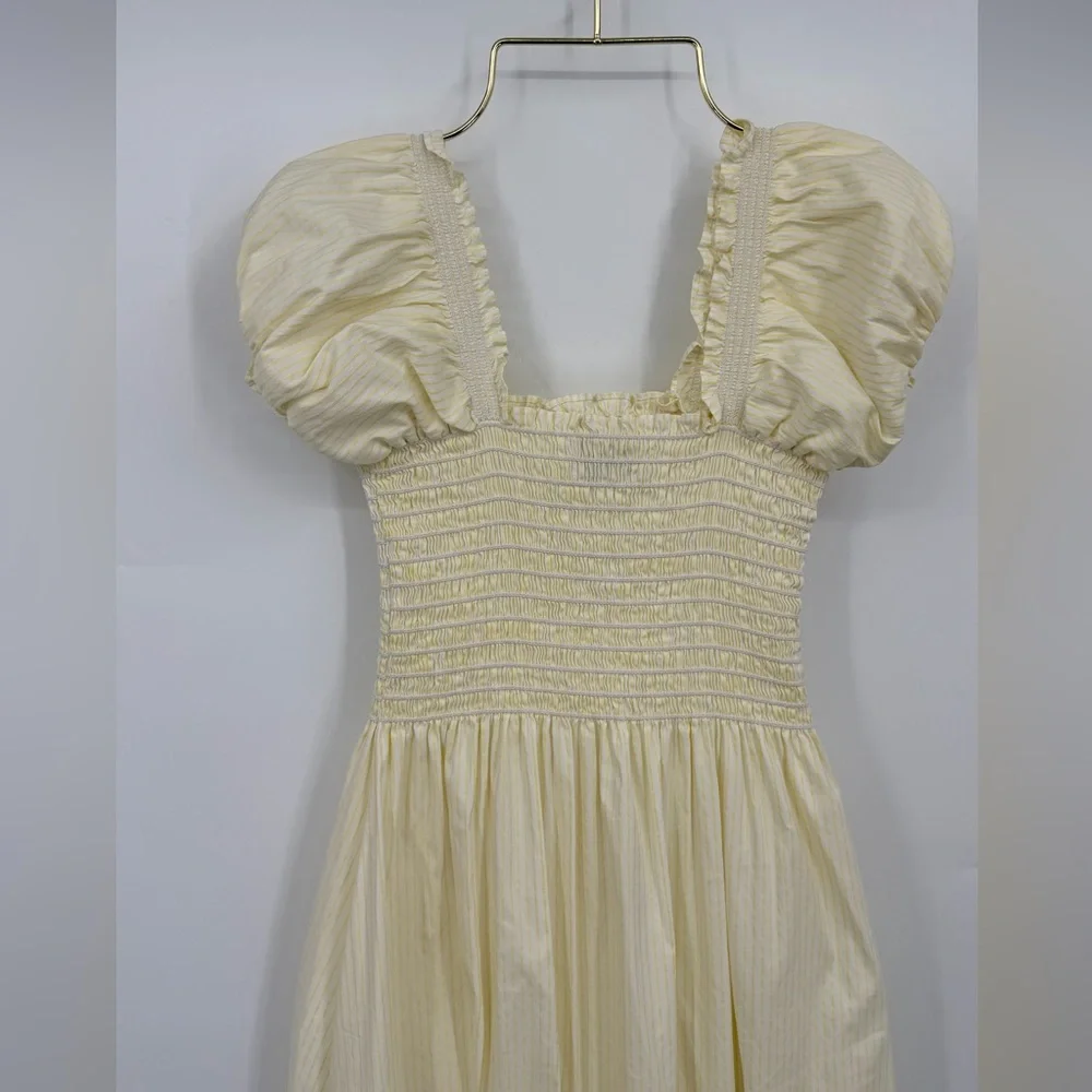 La Ligne Yellow Smocked Puff Sleeve Midi Dress – Size M - Picture 8 of 8